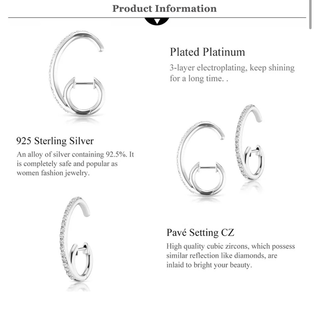 925 Sterling Silver Double Circle Round 8.5mm *1ONE HOOP* 25mm Crystal CZ hot - Picture 2 of 3